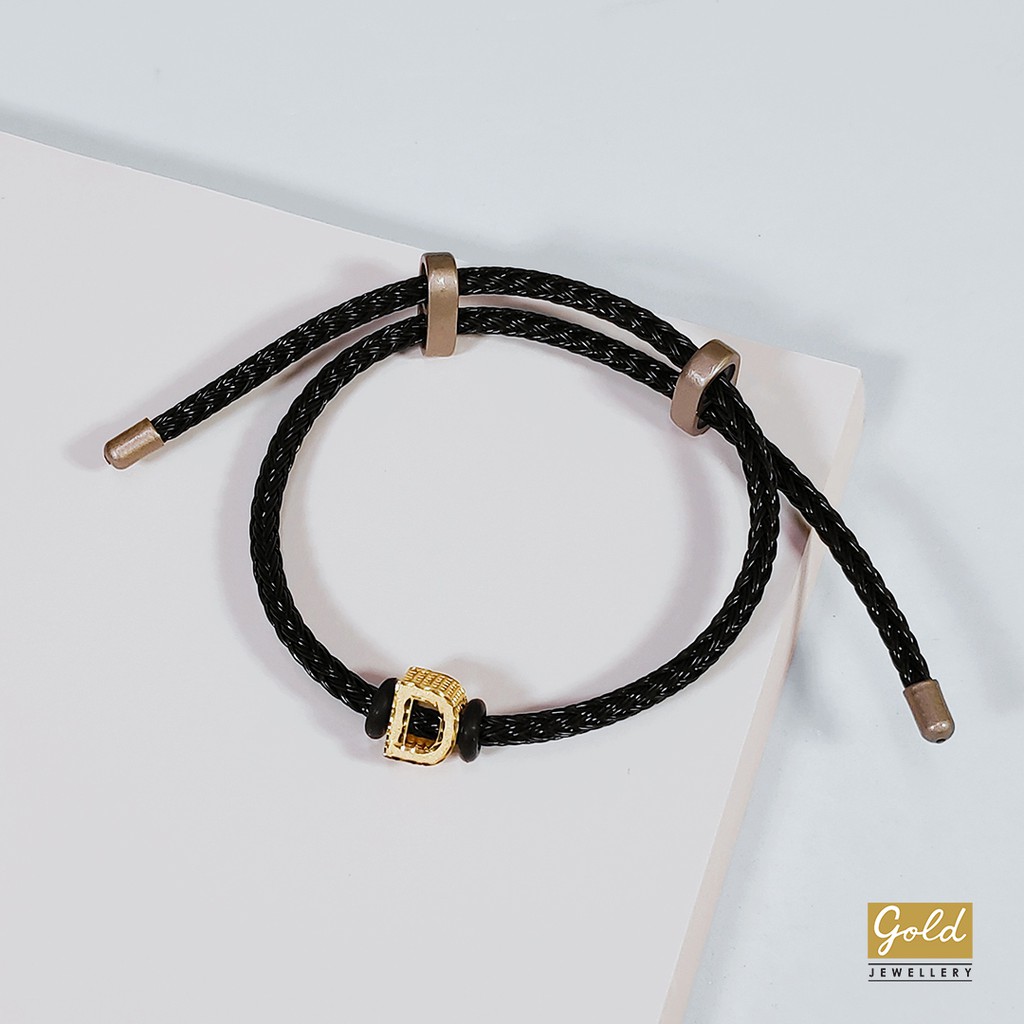 Gelang tali emas kuning 700 16k charm inisial alphabet huruf D bsr
