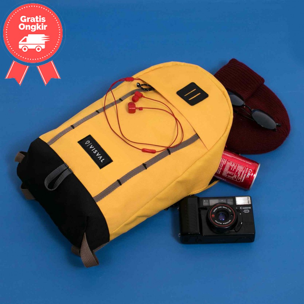 Tas Ransel Backpack VISVAL RIDLEY Minimalis Pria Wanita Cowok Cewek Unisex Murah Kuning Yellow Ori