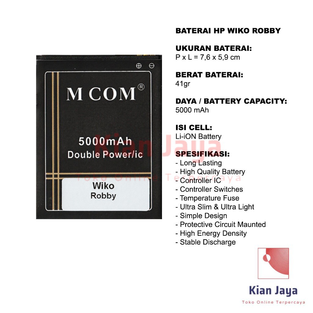 MCOM Baterai Hp Wiko Robby Original Double Power Batre Batrai Battery Ori