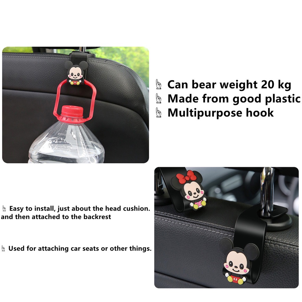 Kait Penggantung Taskantong Belanjaan Model Kartun Mickey Mouse Untuk Sandaran Kepala Jok Mobil