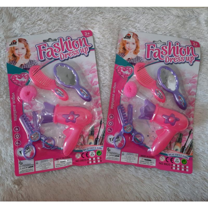 Beauty Set Hair dryer Gunting Sisir Kaya Potong Rambut Mainan Salon