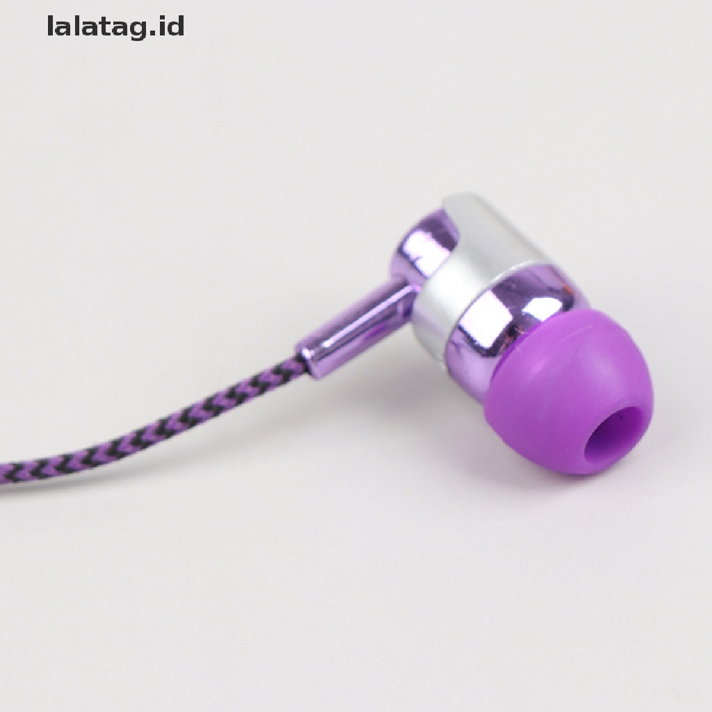 (Flyag) 1pc Headset Earphone Earbuds Stereo Kabel Nilon Anyaman Dengan Mic (ID)