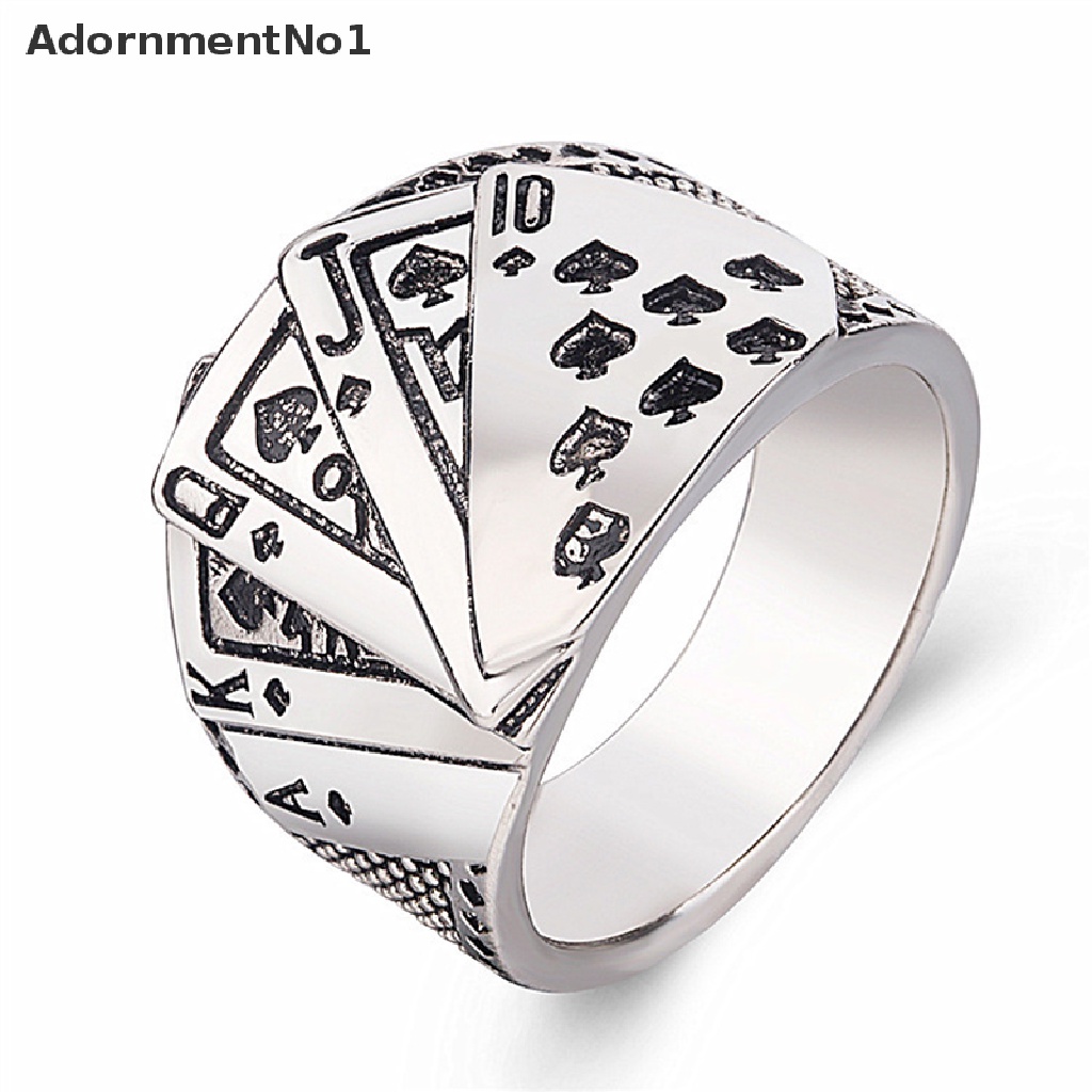 (AdornmentNo1) Cincin Gaya Punk Gothic Motif Kartu Poker Warna Silver Untuk Perhiasan Wanita / Hadiah