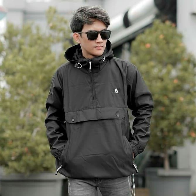 jake parasut cougle polos bojiel/ jaket pria/ jaket santai pria - Hitam(U5A0) Jaket Pria Tebal Jaket