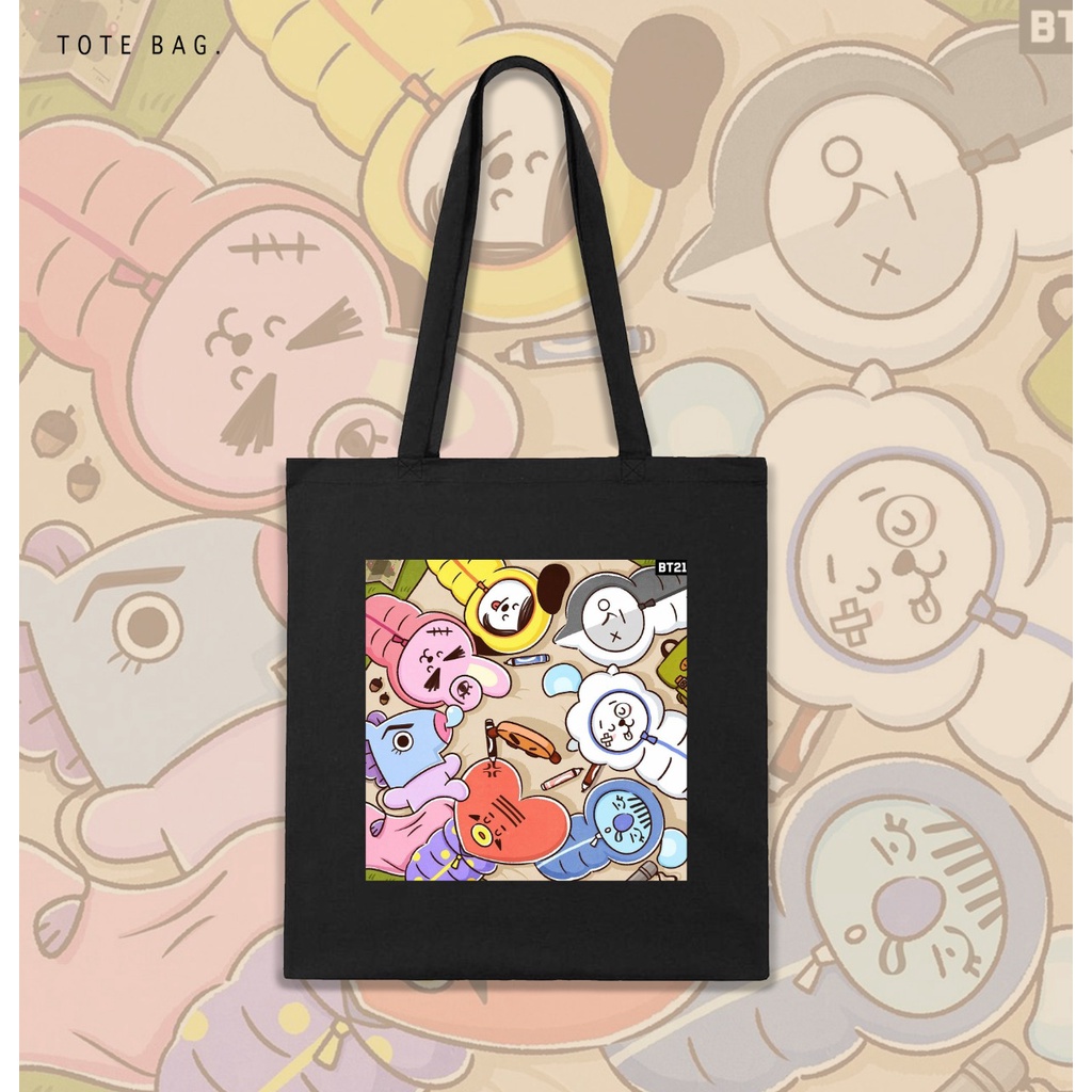 TOTE BAG BT21 KARAKTER / TAS LES / TAS SANTAI / TAS KULIAH / BAHAN KANVAS SOUVENIR BIRTHDAY / BDAY