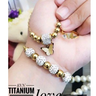 Titanium Set Perhiasan Wanita Kupu Gold 48226