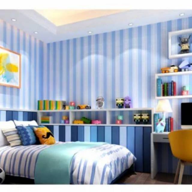  Wallpaper  Salur Biru Wallpaper  Dinding  9M x 45Cm 