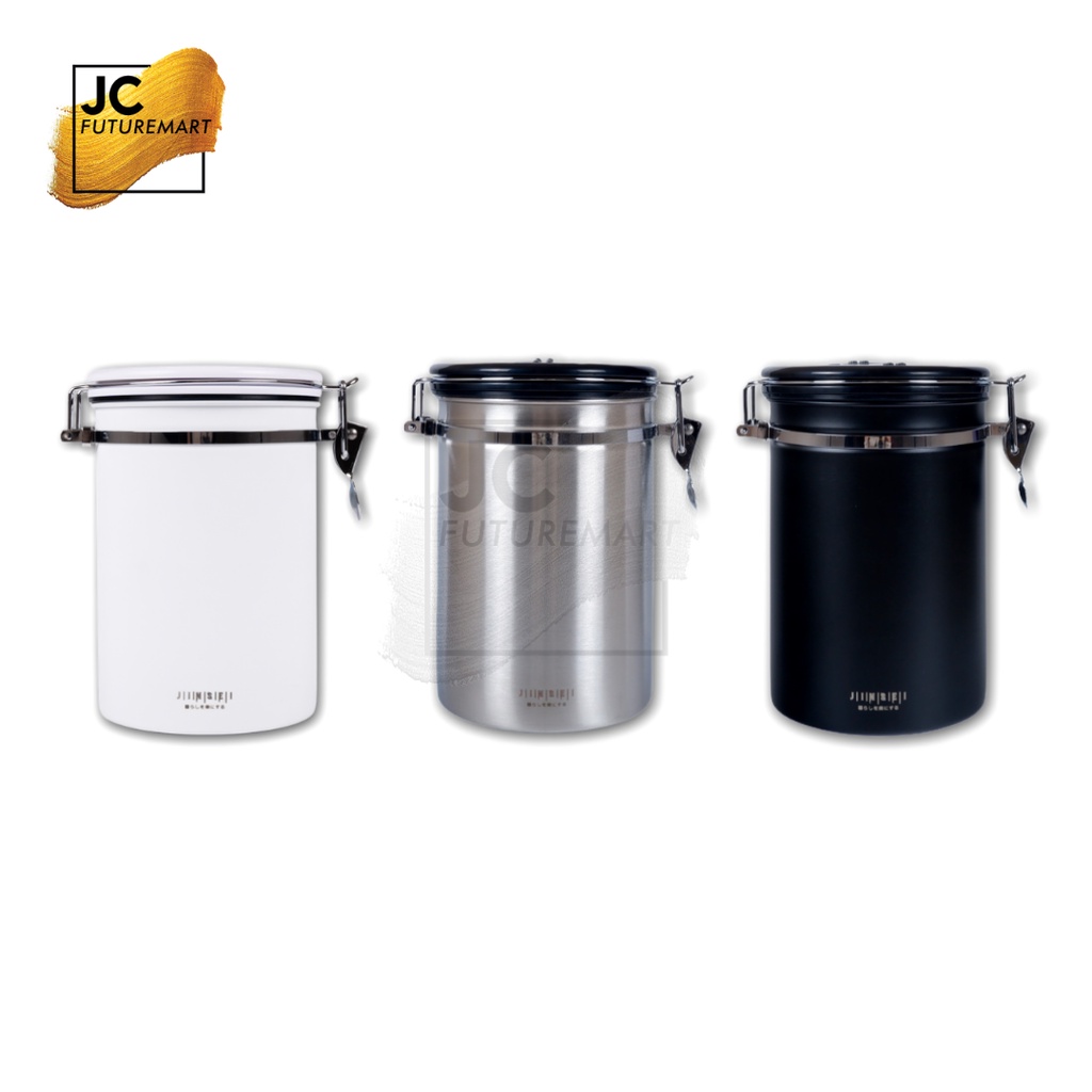 COFFEE STORAGE WITH VALVE + DATE 1800ML - TOPLES KOPI KEDAP UDARA - Hitam