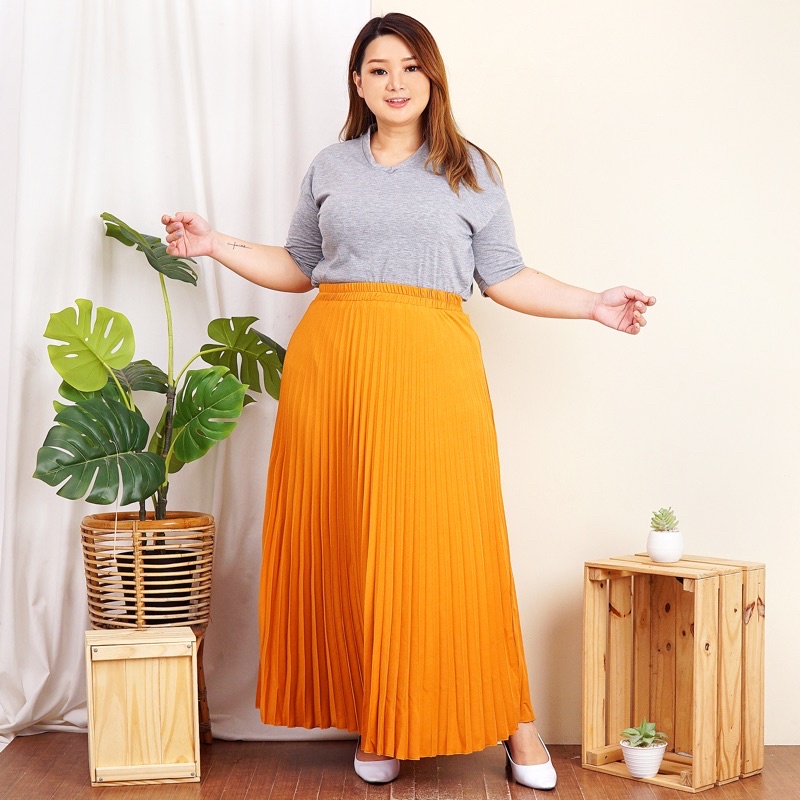 ROK PLISKET JUMBO XXL PAYUNG PLEATED SKIRT MURAH MUSLIM IBU ACARA POLOS ROK PANJANG PAYUNG MAYUNG-Almond