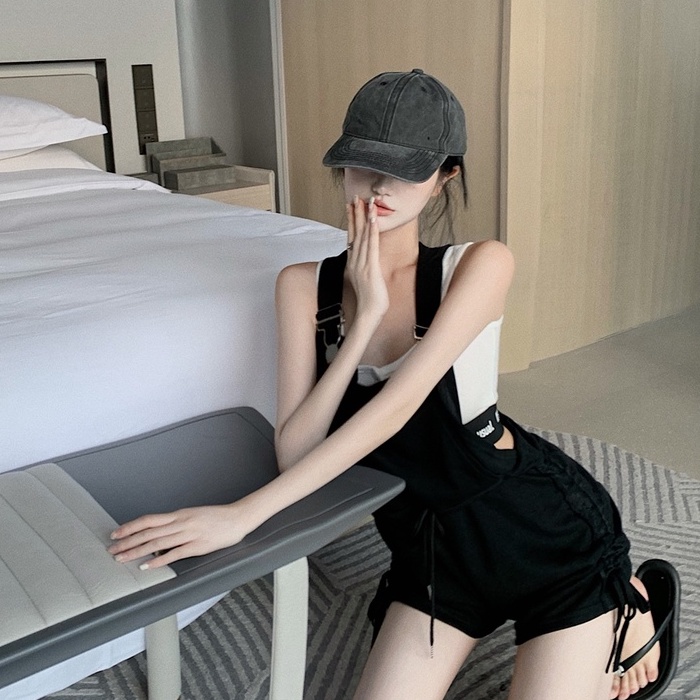 Casual Short Drawstrings Jumpsuits with Front Pocket 1498 (S/M/L/XL)