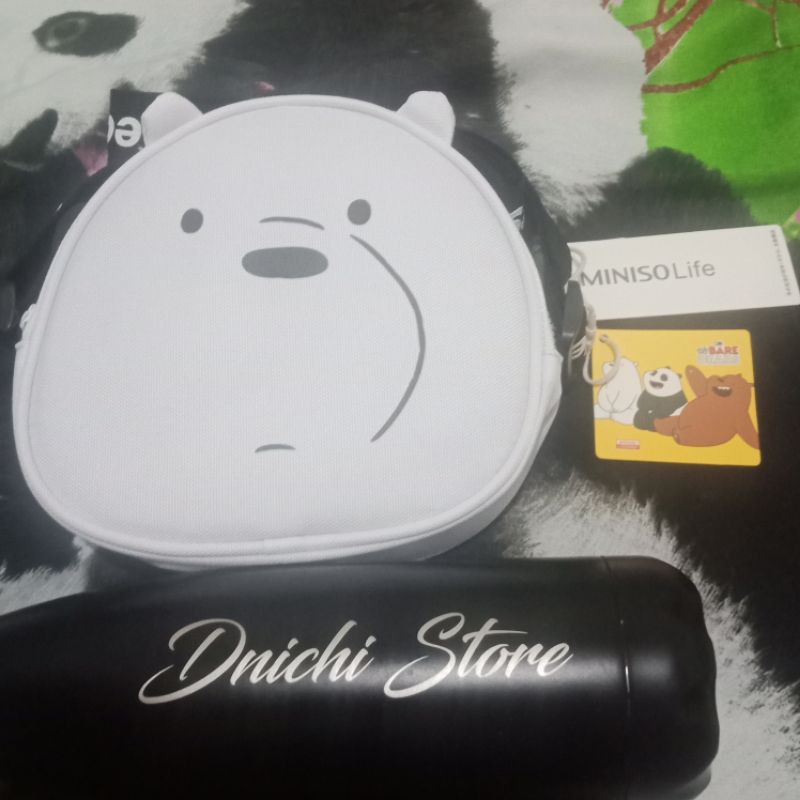 MINISO Tas Selempang Wanita Crossbody Sling Bag Lucu We Bare Bears - Ice Bear (Putih)