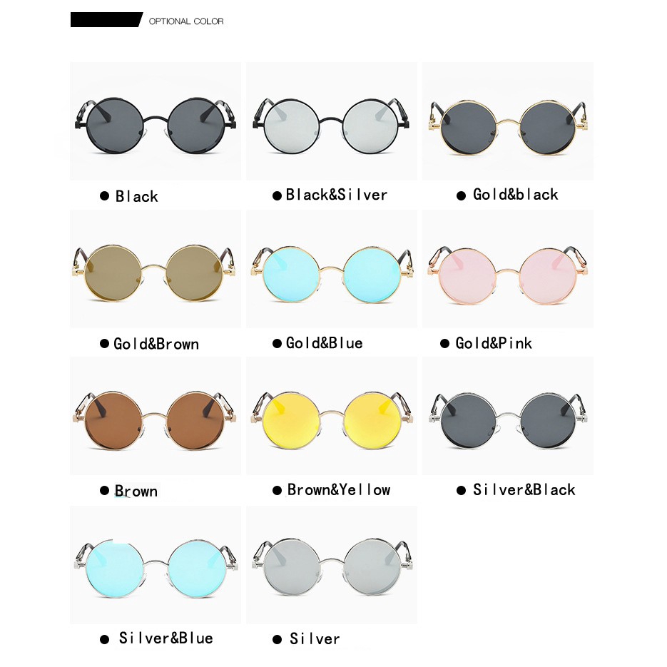 ✨Cod Kipas Angin Mini Portable✨Kacamata Hitam Bentuk Bulat Bahan Logam Gaya Retro Vintage Untuk Pria Dan Wanita