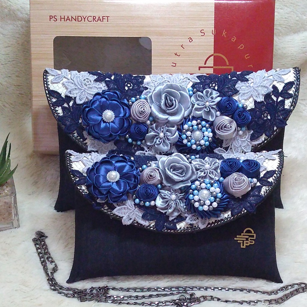 Putra Sukapura Dompet Jeans Kombin Brokat Clutch Party Cantik Tas Clutch Pesta Wanita