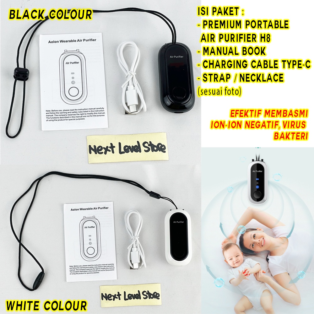 Portable Air Purifier H8 Necklace Kalung Rechargeable Anti Virus Ion ORIGINAL