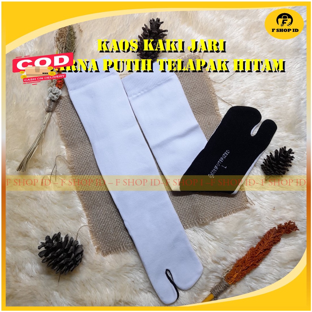 Kaos Kaki Jempol Dua Jari Wanita Muslimah Hijab Dewasa Pendek Warna Putih Polos Telapak Hitam Lucu P