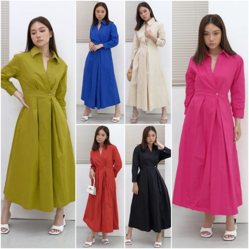 ❣️ SPECIAL PRICE ♡ PREMIUM ♡ ORIGINAL ! GARCIA PLAIN KIMONO TUNIK SLING LONG SLEEVE COLLAR BUTTON MIDI DRESS ( BUSUI &amp; HIJAB FRIENDLY )