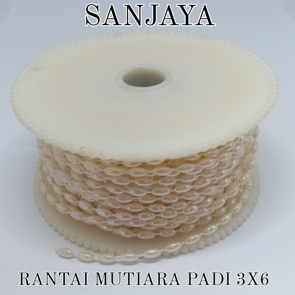 RANTAI BIJI PADI RENTENG / MUTIARA RANTAI PUTIH / RANTAI MUTIARA PADI 3X6 PU