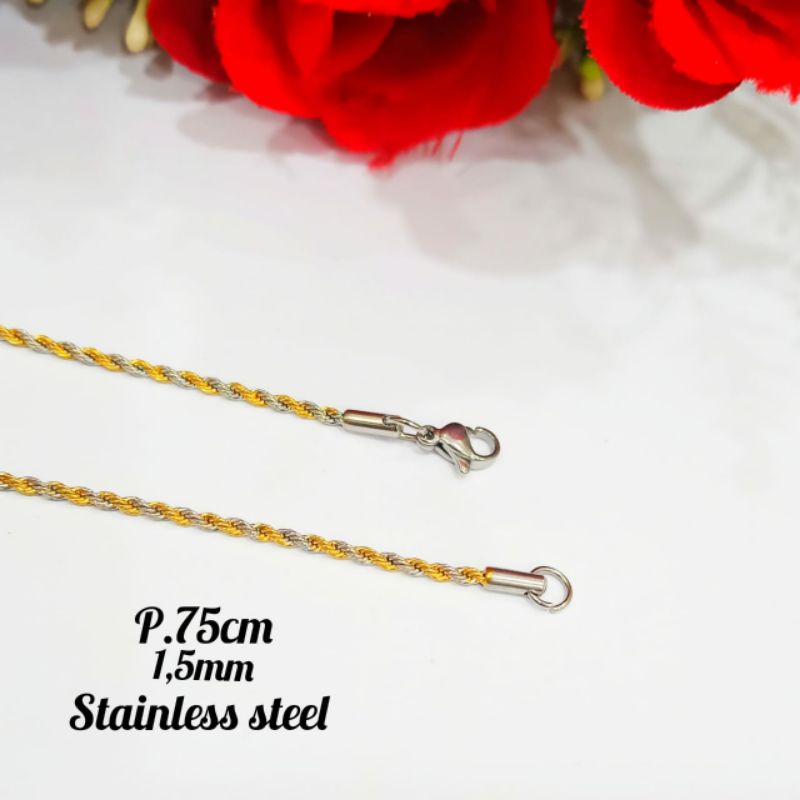 Kalung TITANIUM Tambang Kombinasi warna Anti Karat&amp;Anti Luntur perhiasan emas pria Korea trendy