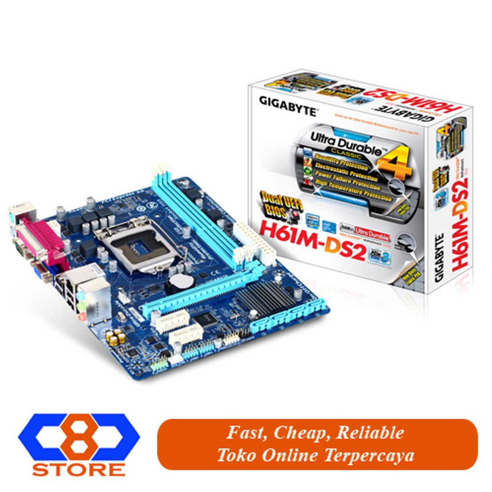 MAINBOARD MOTHERBOARD GIGABYTE H61M-DS2 H61 DS2 RESMI Bagus