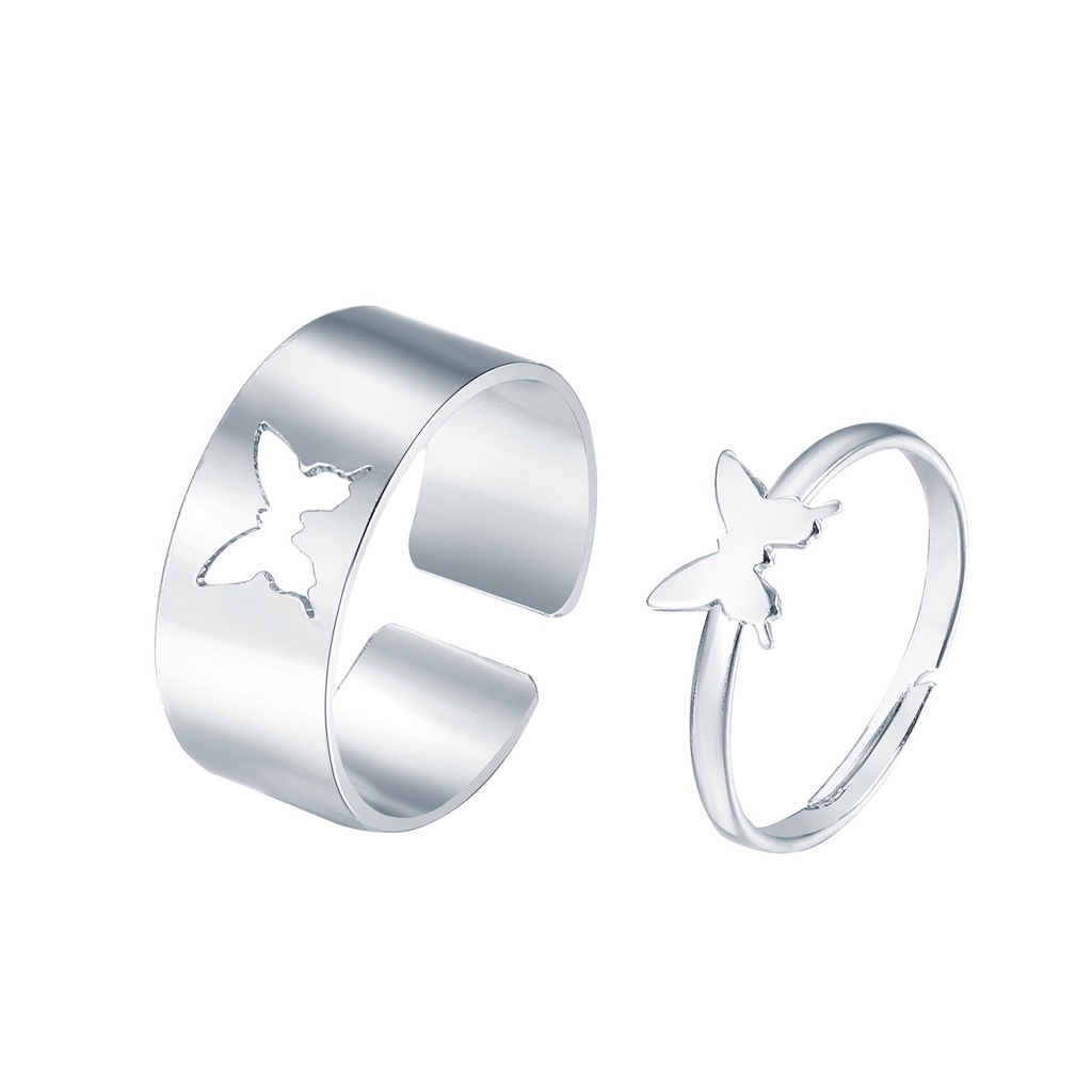 2pcs / Set Cincin Pasangan Model Butterfly Terbuka Bahan Alloy Untuk Anniversary