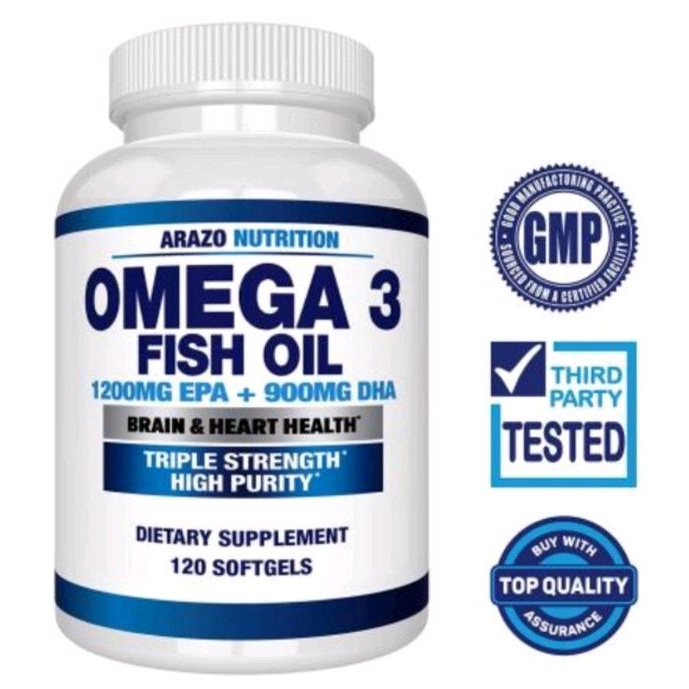 Arazo Nutrition Omega 3 Fish Oil 4,080mg - High EPA 1200mg + DHA 900mg Triple Strength Burpless Soft