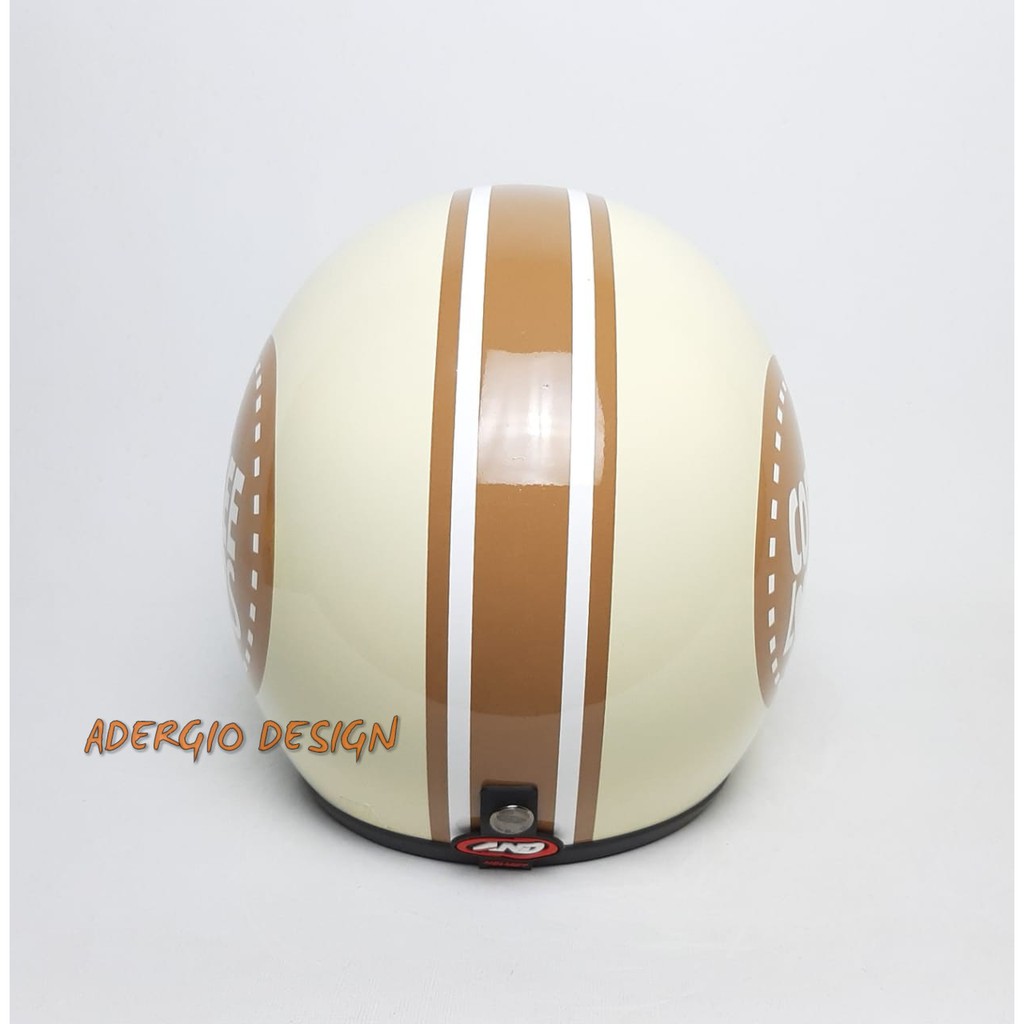 THINOS Helm Bogo Retro Dewasa SNI Kaca Bogo Ori Motif Coffee Cream Glossy