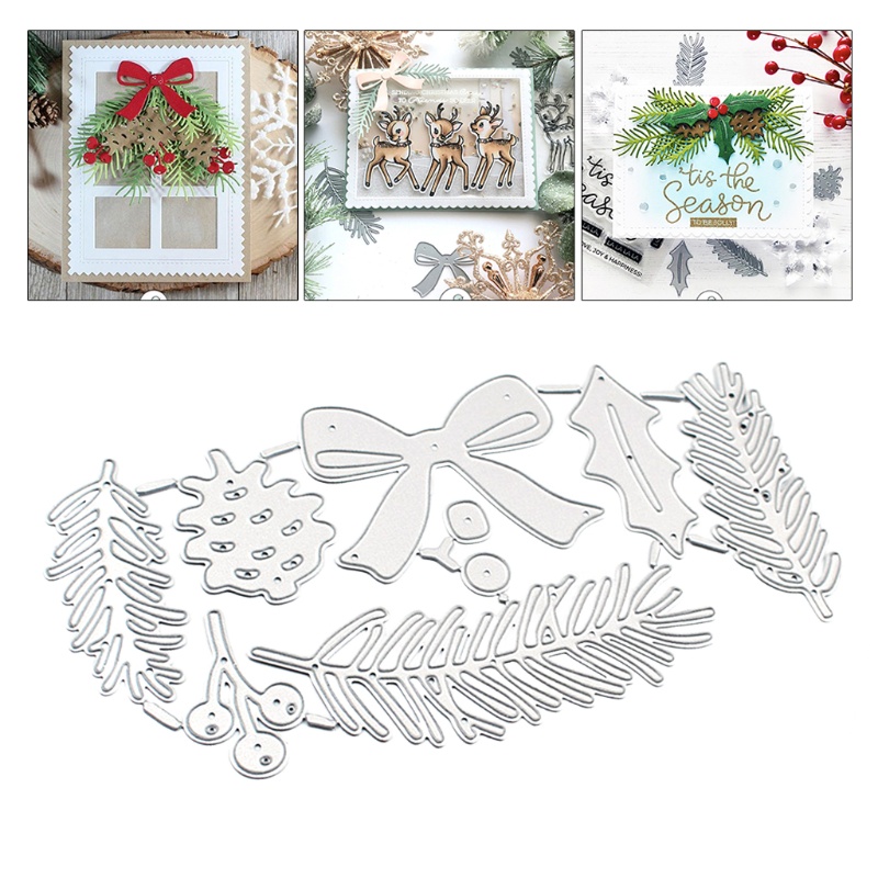 Cetakan Stensil Cutting Dies Motif Daun Natal Bahan Metal Untuk Scrapbook / Craft DIY