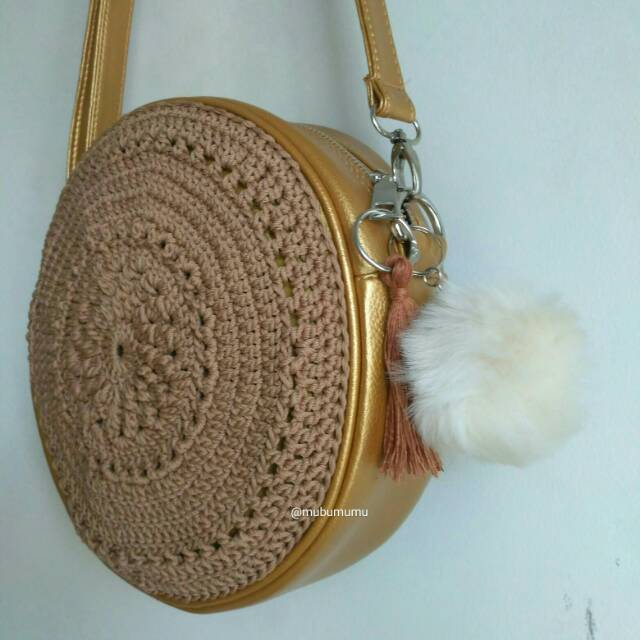  Tas  rajut  handmade bulat  round bag tas  kulit bulat  