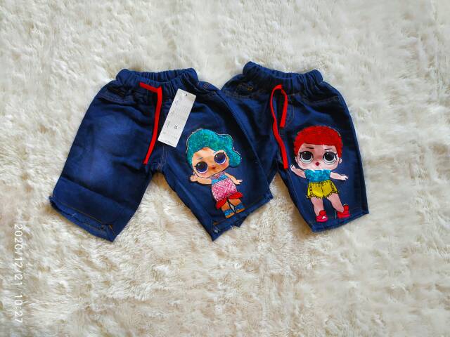 CELANA PENDEK JEANS ANAK LOL LED/ CELANA 3/4 ANAK LOL LED