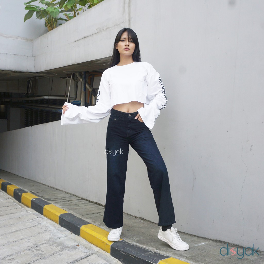 DISYAK - HighWaist Loose Jeans Black Spray 705-805