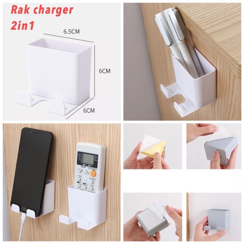 RAK CHARGER 2in1  HP Tempel / Tempat Dudukan Handphone Remote AC/TV Multifungsi