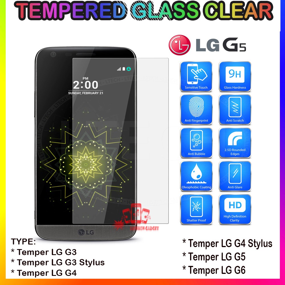 TEMPERED GLASS LG G3 / LG G3 STYLUS / LG G4 / LG G4 STYLUS / LG G5 / LG MAGNA H502 / LG K10 2017 / LG K10 2018 ANTI GORES KACA TEMPER GLASS CLEAR