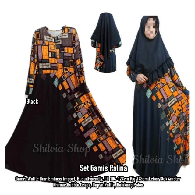 Bisa COD, Gamis Syari Plus Khimar Bahan Waffle Dior Emboss Warna Hitam Bigsize Fit XXXL, Gamis Jumbo