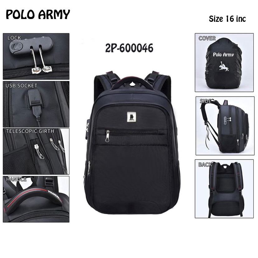 Tas Pria Ransel Laptop Expanding Naval Import Tas Punggung Pria Ransel Polo Casual Tas Kerja Pria USB