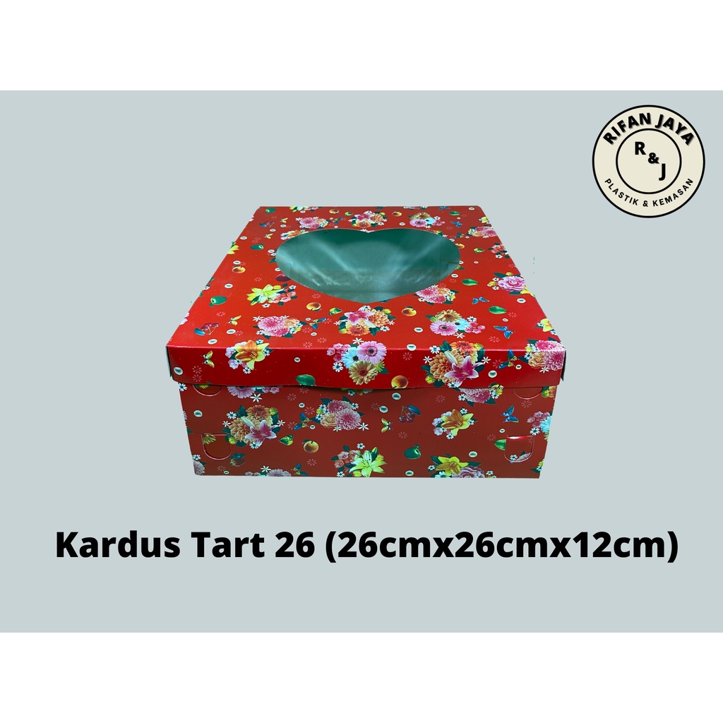 

DUS DUPLEX KUE TART Motif Merah Tutup Mika uk. (P x L x T) 26cm x 26cm x 12cm