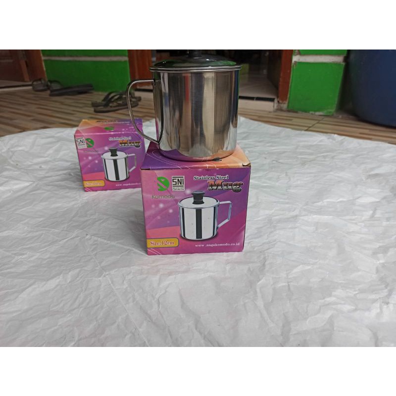 Cangkir Stainless Steel Tutup Mug / Gelas Stainless Steel - 9cm