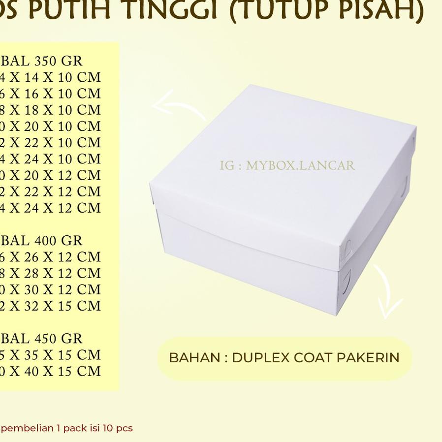 

™ (10 LEMBAR) BOX TART PUTIH 24 X 24 X 10 CM, DUS TART PUTIH TUTUP PISAH , KEMASAN TAR KUE ➪