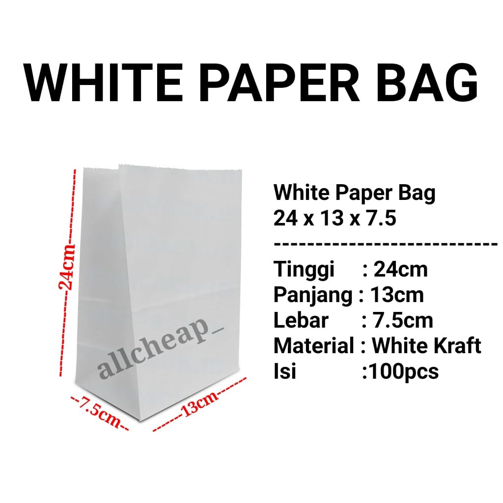 ISI 100pcs KANTONG KERTAS PUTIH WHITE PAPERBAG SOS FLAT GORENGAN KUE