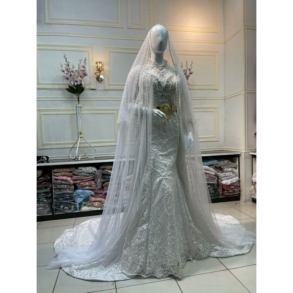 Gaun pengantin duyung full payet/mutiara