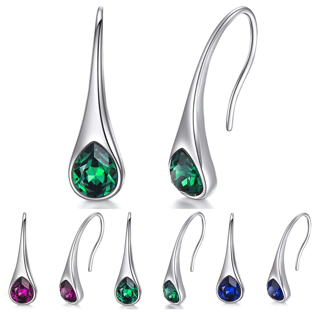 Hu Hu Hu Hu Hu Alat Bantu Pasang Kacamata♡ 1 Pasang Anting Kait Gantung Wanita Bentuk Tetesan Air Hias Berlian Imitasi Untuk Pesta