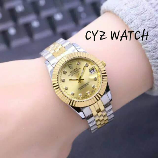 Jam Tangan Wanita Elegan Exclusive ROLEX ITALY Premium Cyz Watch Combi Gold