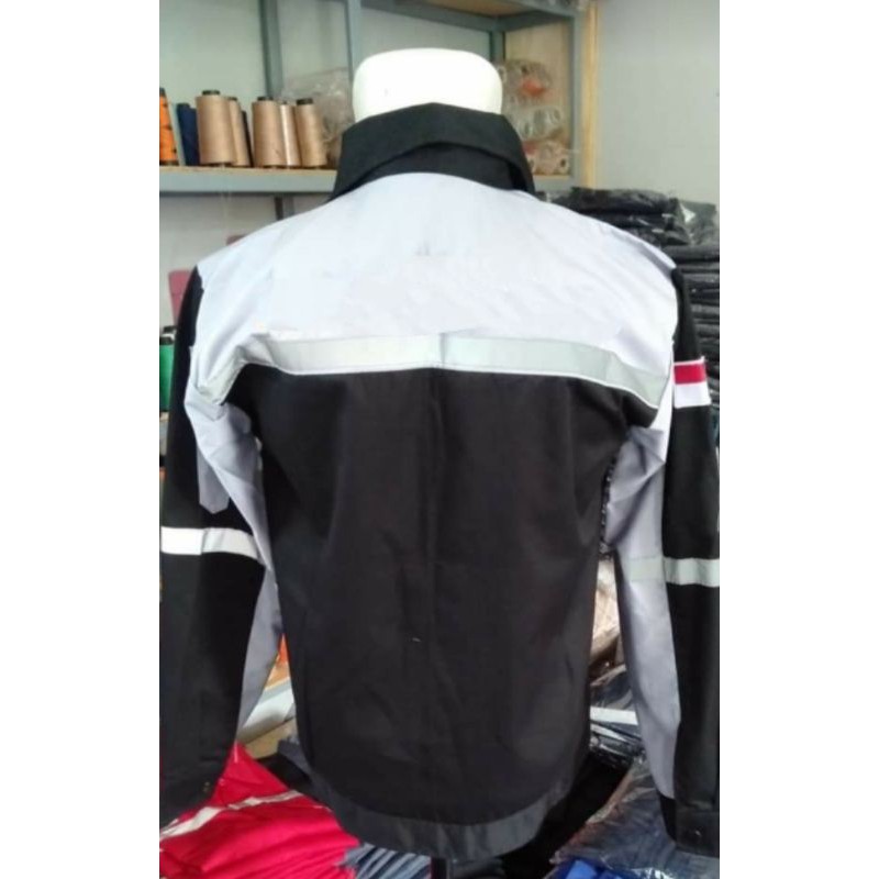 RESLETING BAJU SAFETY DONGKER GELAP CREM BERLOGO K3 BENDERA SERAGAM ATASAN WEARPACK