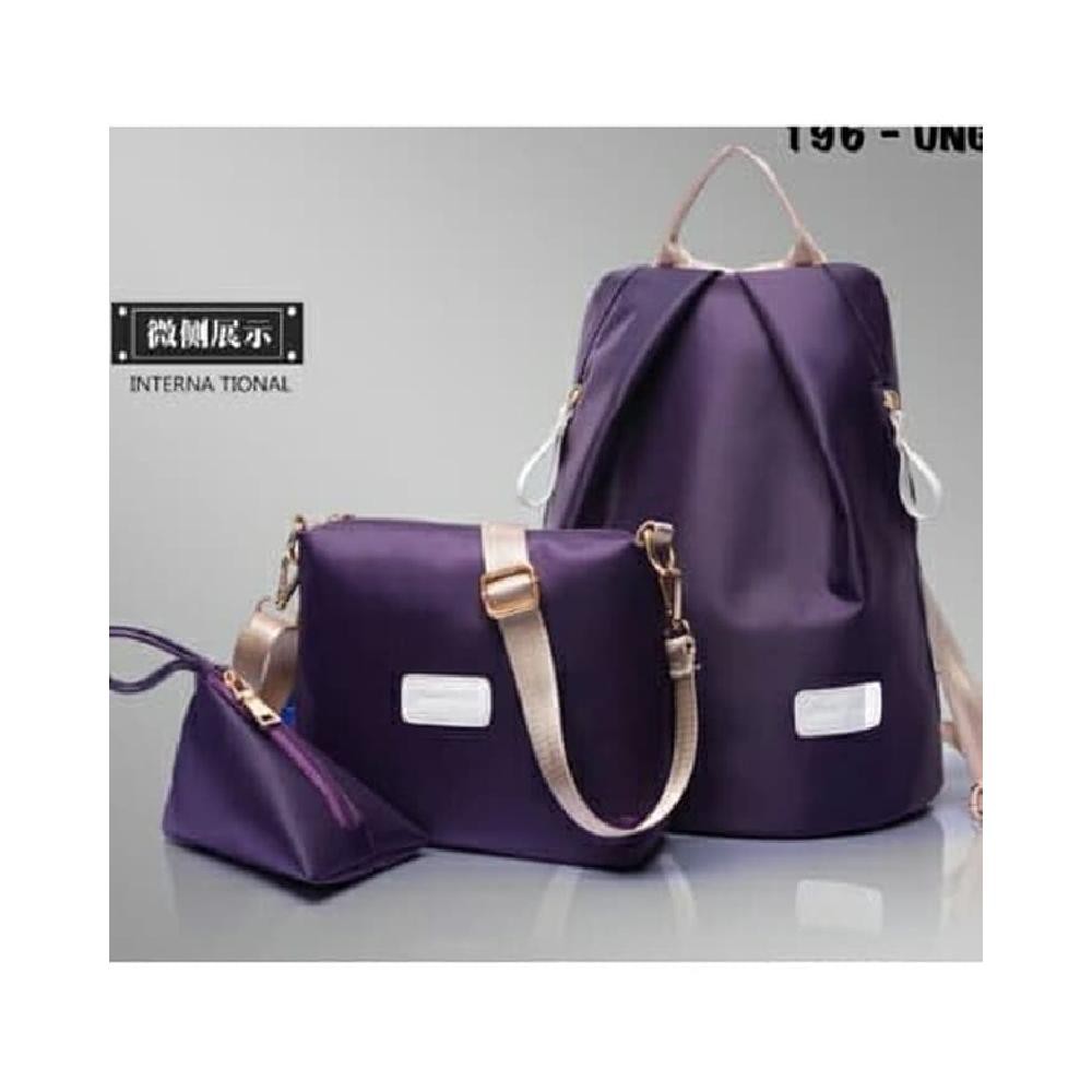 Tas wanita ransel backpack korea import 21309 Black 3 in 1 - Ungu