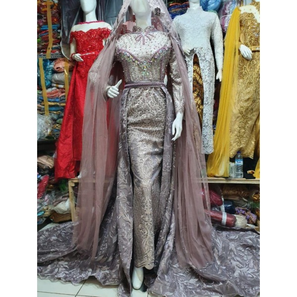 Gaun Pengantin Slim Mutiara Ungu Taro