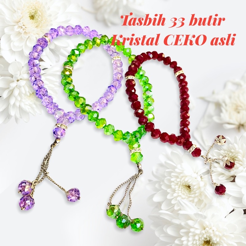 tasbih 33 butir bahan kristal ceko asli berkilau