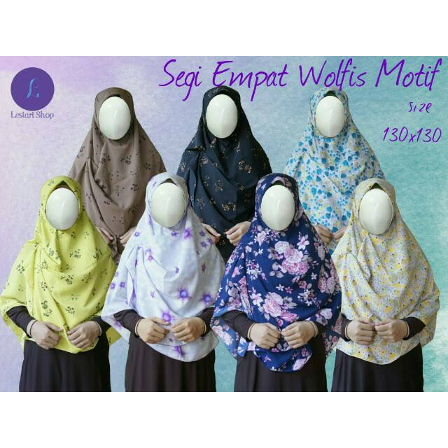 Khimar segi empat wolfis motif ukuran 130x130