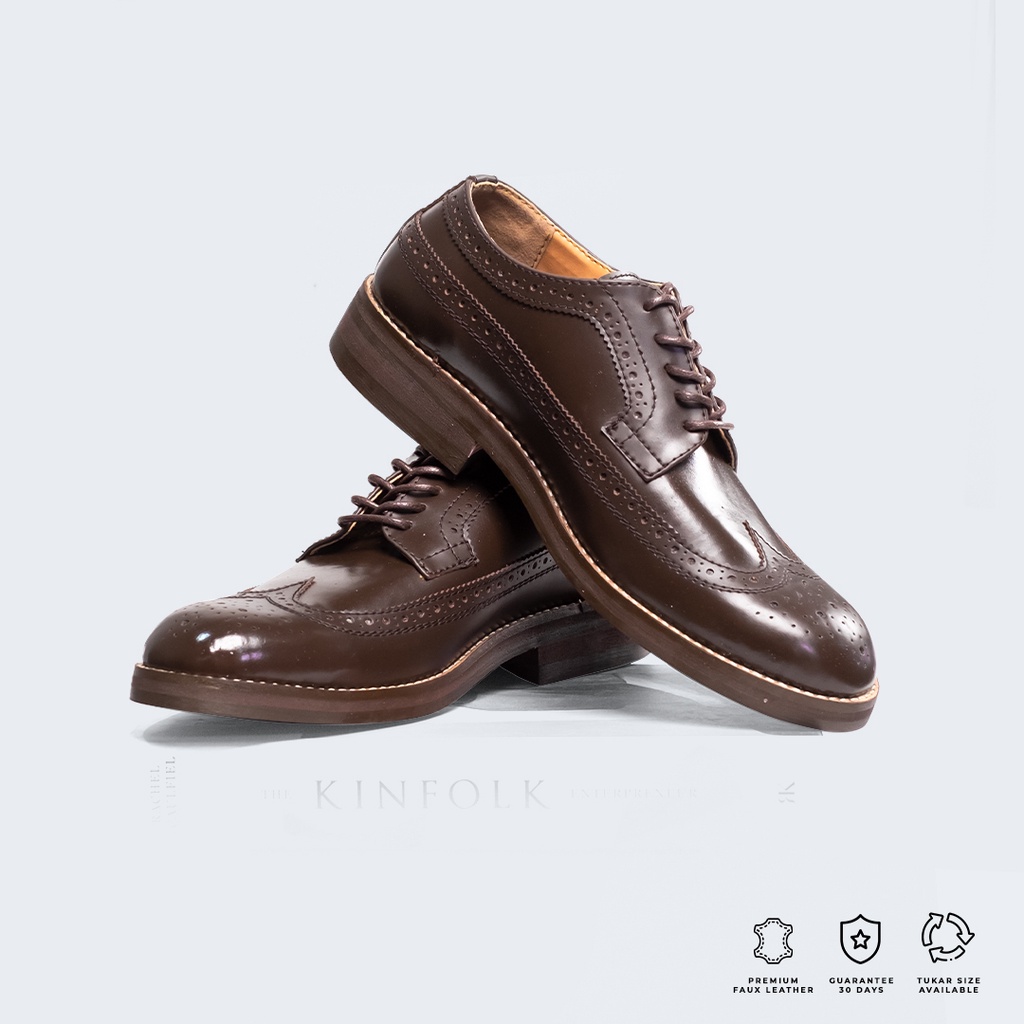 Sepatu Formal Pria Oxford Sanada Longwing Coklat Tua - Brygan Craftmanship