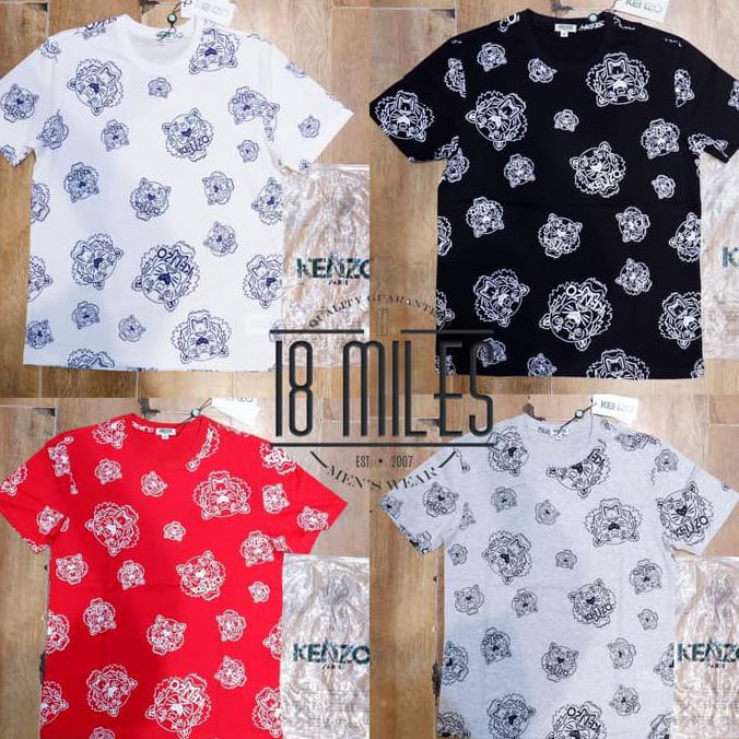 kaos KENZO tiger all over print mirror 1:1 body fit ( unisex ) - Merah, M