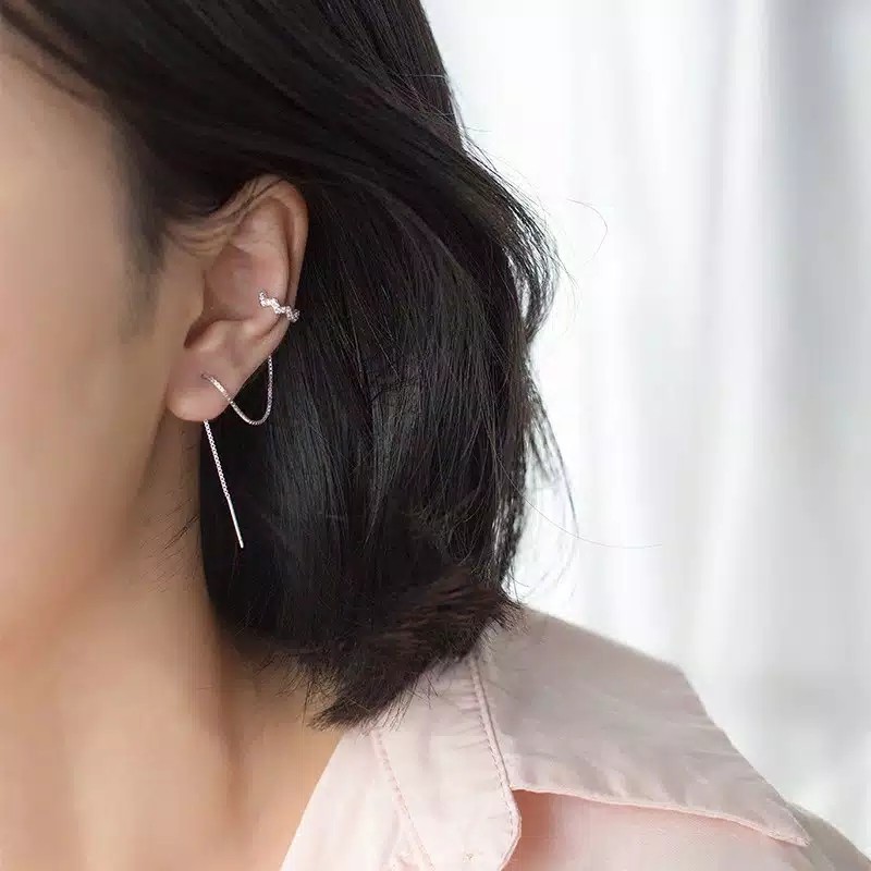 Anting Gantung Bentuk Bulan Sabit Warna Silver Untuk Wanita