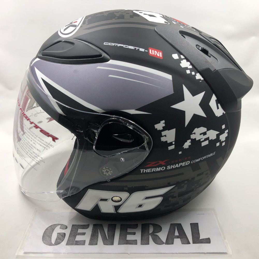 Helm NHK R6 Motif Pixel Black Silver Doff Hitam Silver Dop Terbaik